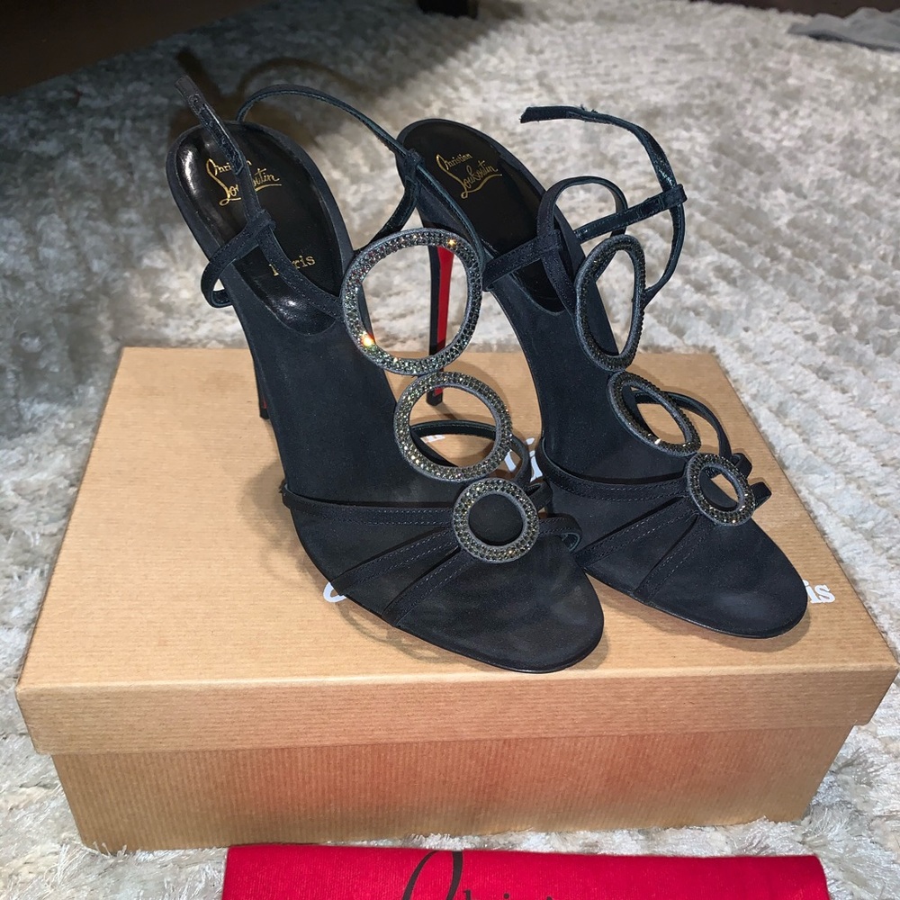 Christian Louboutin black crystal heels BN